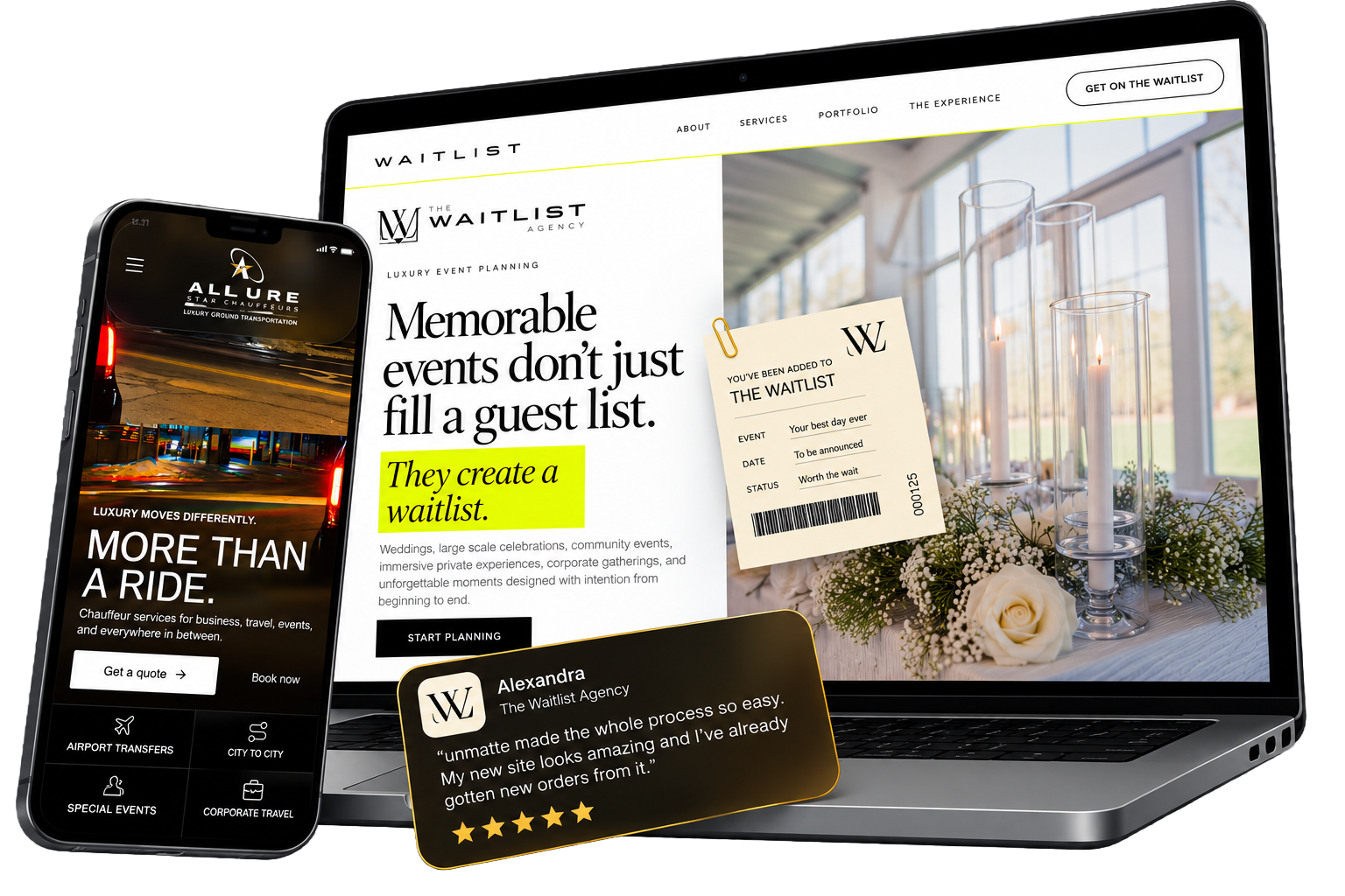 Custom websites shown on a laptop and phone